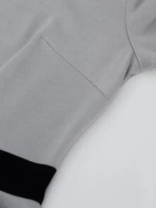 Đầm Tương phản ren Xù Chia Dây kéo Cắt ra Khối Màu Thanh lịch - Xám - Xem 8