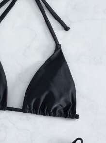 Halter Micro Triangle Summer Beach Bikini Set With Beach Skirt - Black - View 6