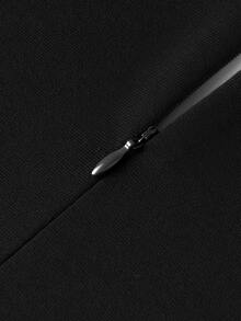 撞色前紐扣連衣裙 - 杏色 - 查看 6