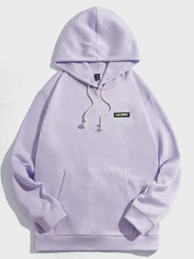 Manfinity VCAY 男士字母補丁細節袋鼠口袋抽繩連帽衫 - 紫丁香色 - 查看 1