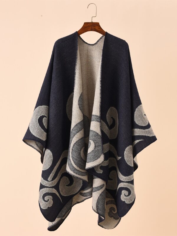 1pc Women Elegant Floral & Cloud Pattern "Poncho" Scarf, Casual Warm & Soft Shawl For Autumn/Winter