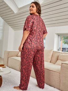 Plus Leopard Print Tee & Trousers PJ Set - Multicolor - View 2