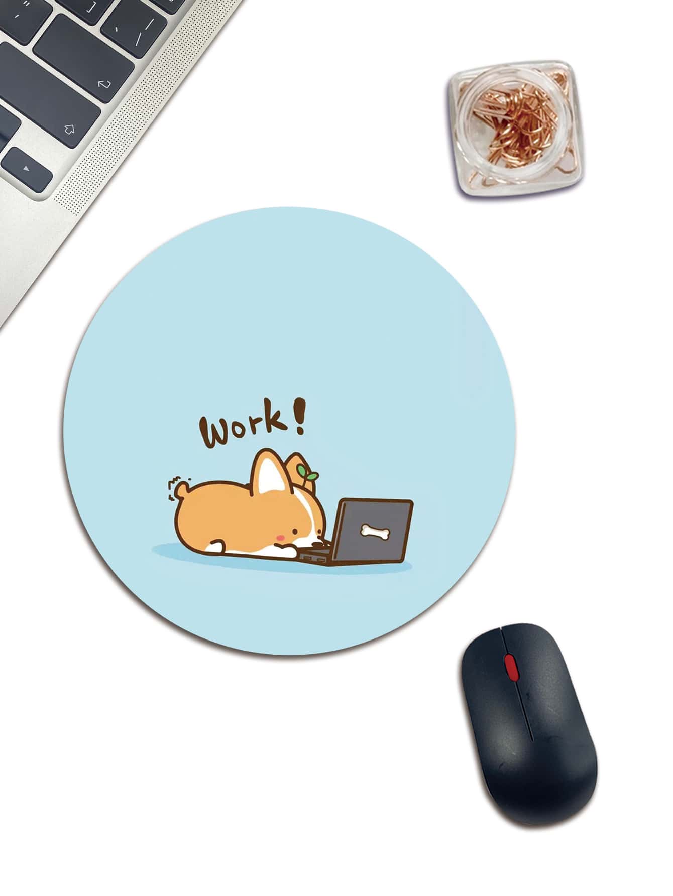 Cartoon Dog Pattern Round Mouse Pad, Desk Mouse Pad