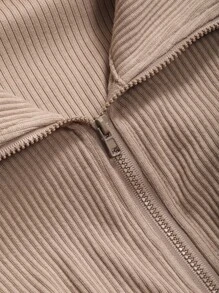 DAZY Đầm Dây kéo Gân đan màu trơn Giải trí - Màu Khaki - Xem 6