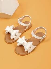 女孩蝴蝶結裝飾踝帶涼鞋 - 米色 - 查看 2