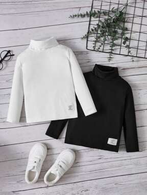 SHEIN قميص كاجوال بياقة عالية وأكمام طويلة مطبوع عليه حرف للأولاد الصغار