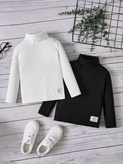 SHEIN قميص كاجوال بياقة عالية وأكمام طويلة مطبوع عليه حرف للأولاد الصغار