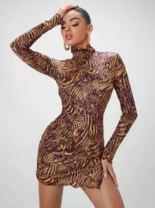 SHEIN BAE Đầm Chia Xù nhỏ Tất cả trên in Thanh lịch - Nhiều màu - Xem 1