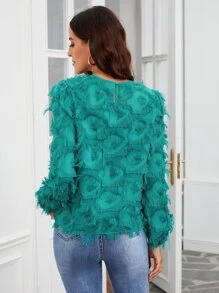 SHEIN Clasi Blusa unicolor ribete con fleco