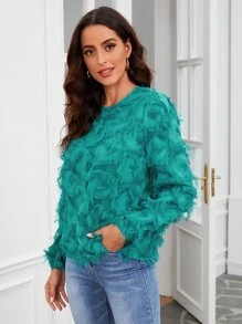 SHEIN Clasi Blusa unicolor ribete con fleco