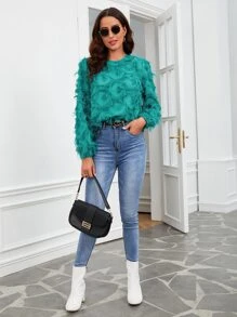 SHEIN Clasi Blusa unicolor ribete con fleco