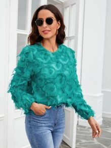 SHEIN Clasi Blusa unicolor ribete con fleco