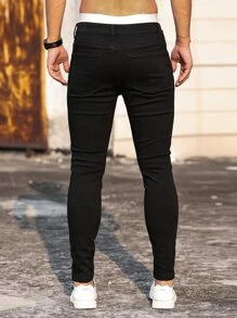 Manfinity LEGND Hombres Jeans ajustados desgarro algodón - Negro - Ver 2