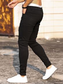Manfinity LEGND Hombres Jeans ajustados desgarro algodón - Negro - Ver 7