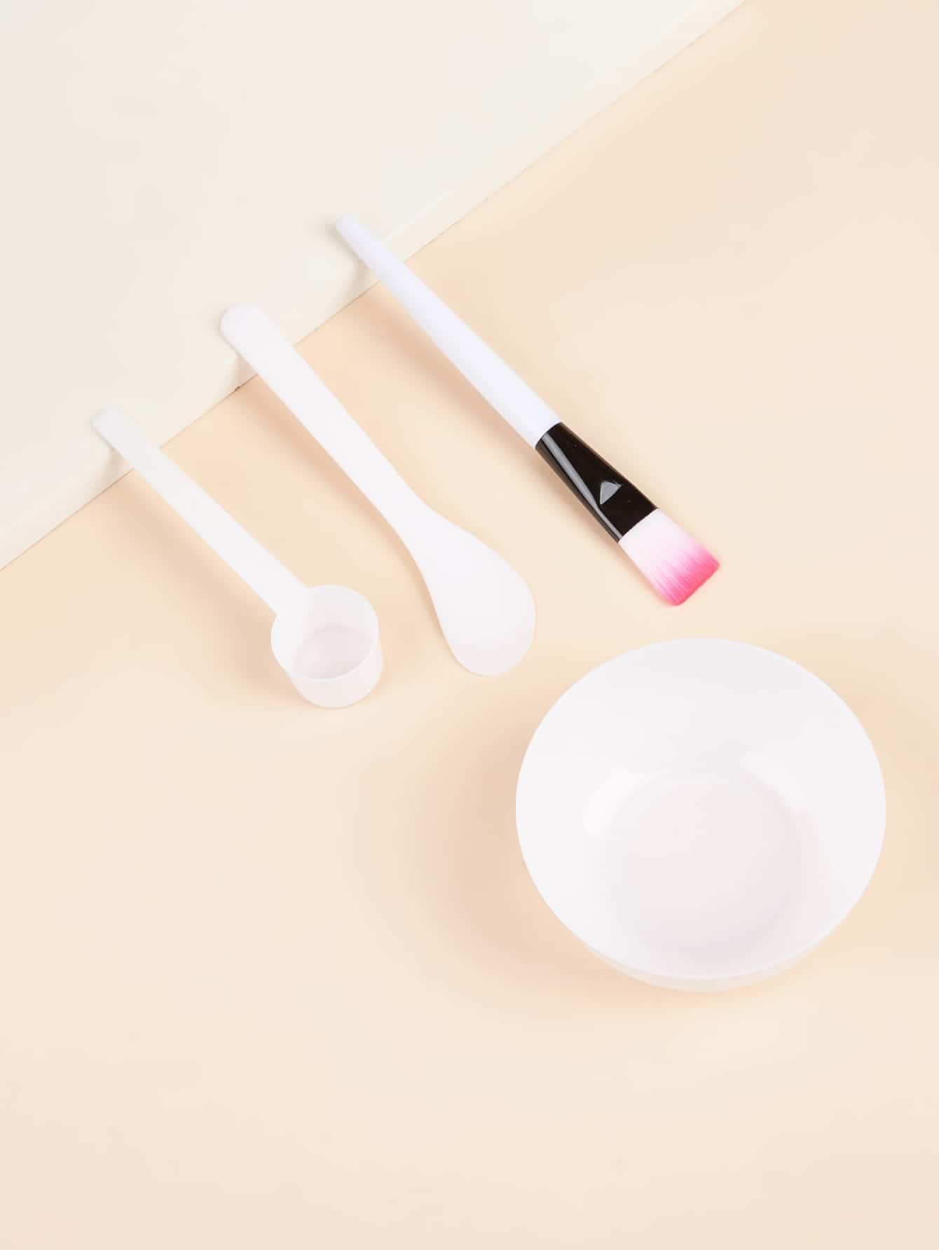 4pcs/set Face Mask Mixing Bowl Set Face Mask Brush Applicator, Facial Mask Bowl, Mask Spatula, Measuring Scoop, Face Mask Tool Kit For DIY Clay Mask - White - View 1