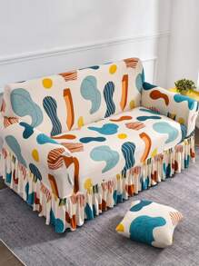 1 tấm vải bọc ghế sofa có hoa văn trừu tượng viền ren co giãn - Nhiều màu - Xem 3