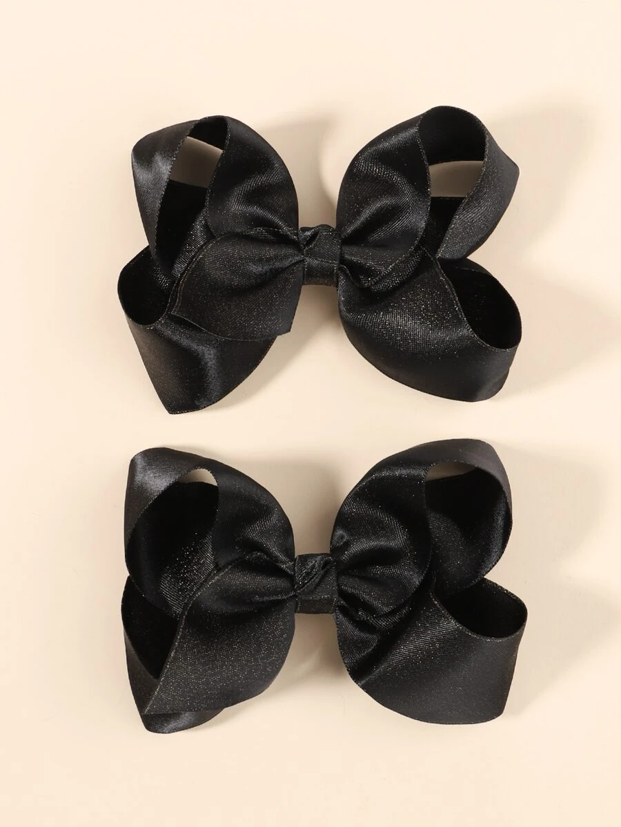 bilicaca 2pcs Toddler Girls Bow Decor Hair Clip - Black - View 1
