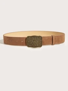 Scroll Detail Geometric Buckle Belt - Camel - View 2