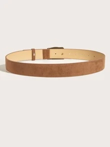 Scroll Detail Geometric Buckle Belt - Camel - View 3