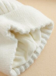 1 chiếc mũ len màu trơn cho nữ có tua rua, lót nhiệt, chống gió và ấm, thích hợp để đội hàng ngày - trắng - Xem 4