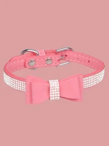 Rhinestone & Bow Decor Pet Collar - Pink - View 1
