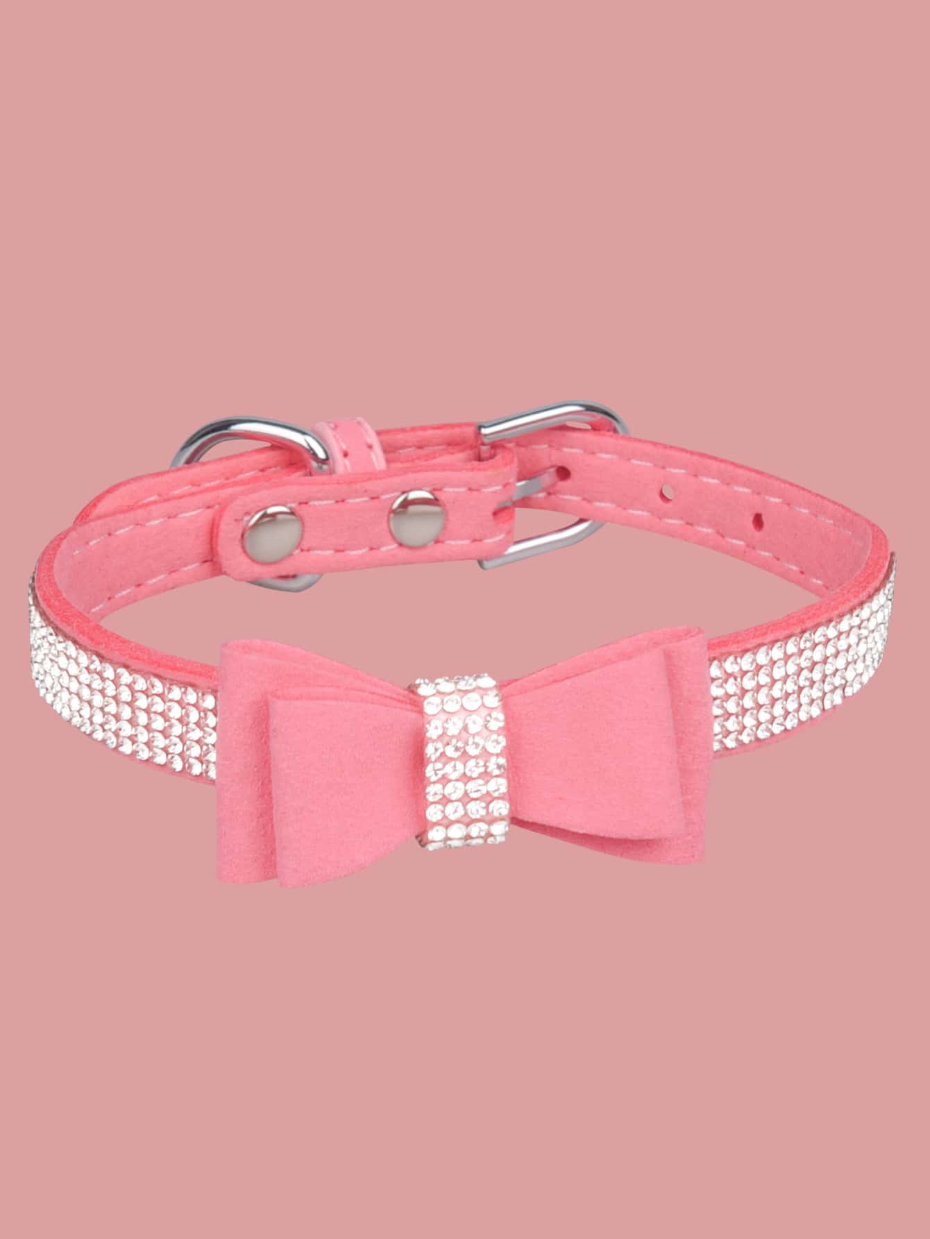 Rhinestone & Bow Decor Pet Collar - Pink - View 1