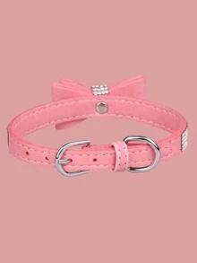 Rhinestone & Bow Decor Pet Collar - Pink - View 2