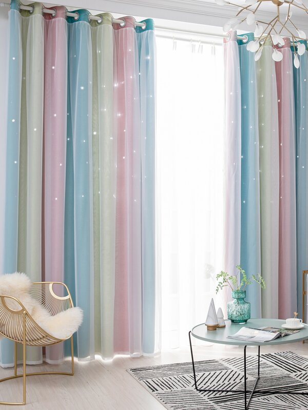 Double Layer Star Detail Single Panel Blackout Curtain