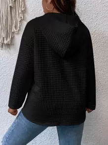 加大码半拉链落肩抽绳卫衣 - 黑色 - 查看 2