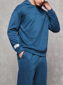 SWAVVY 1pc Letter Patched Drop Shoulder Hoodie & 1pc Joggers - Teal Blue - View 5