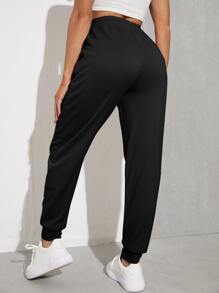 SHEIN EZwear Solid Drawstring Waist Slant Pocket Joggers - Black - View 2