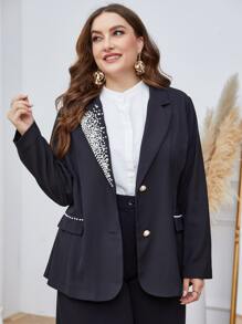 Mulvari Plus Pearls Beaded Lapel Neck Blazer - Black - View 1