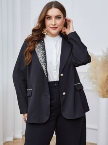 Mulvari Plus Pearls Beaded Lapel Neck Blazer - Black - View 3