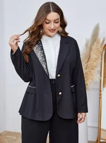 Mulvari Plus Pearls Beaded Lapel Neck Blazer - Black - View 6