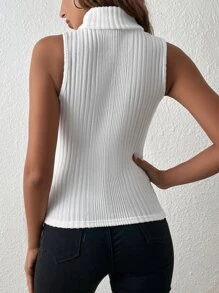 SHEIN Essnce Top tank cuello alto tejido de canalé - Blanco - Ver 2
