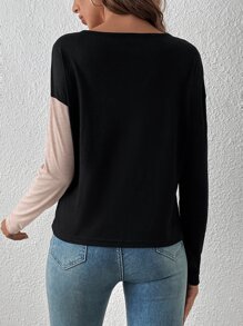 SHEIN Essnce Two Tone V Neck Tee - Multicolor - View 2