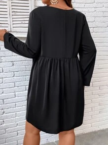 SHEIN Clasi Plus Guipure Lace Trim Smock Dress - Black - View 2