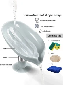 Leaf Shape Soap Box Drain Soap Holder Box For Bathroom Shower Soap Dish Sponge Storage Plate Tray Bathroom Supplies Gadgets - Grey - View 7