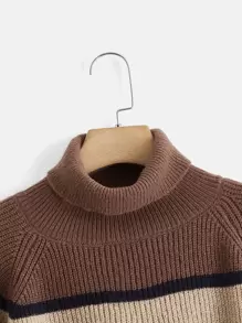 ROMWE Kawaii Striped Bear Embroidery High Neck Bishop Sleeve Sweater,Long Sleeve Tops