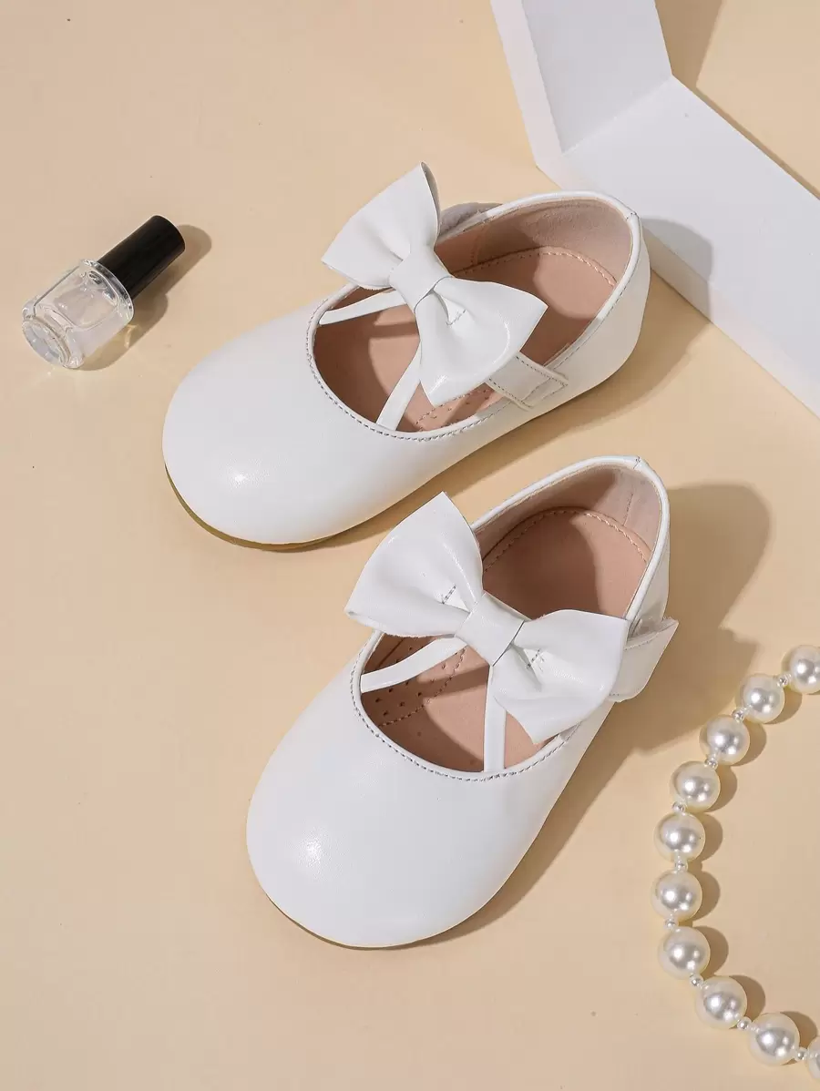 Girls Bow Decor Mary Jane Flats - White - View 1