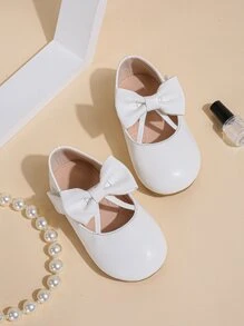 Girls Bow Decor Mary Jane Flats - White - View 2