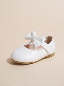 Girls Bow Decor Mary Jane Flats - White - View 3