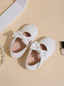 Girls Bow Decor Mary Jane Flats - White - View 4