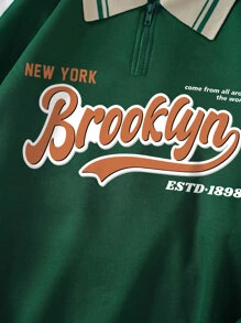 SHEIN EZwear Letter Graphic Contrast Collar Thermal Lined Sweatshirt