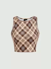 SHEIN MOD Plaid Print Crop Tank Top - Multicolor - View 1