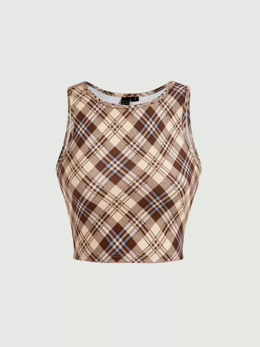 SHEIN MOD Plaid Print Crop Tank Top - Multicolor - View 1