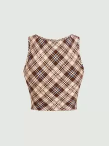 SHEIN MOD Plaid Print Crop Tank Top - Multicolor - View 2