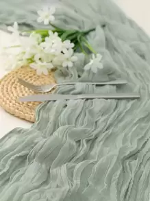 1pc Polyester Table Runner, Fashionable Ruched Kitchen Table Runner For Wedding - Mint Green - View 5