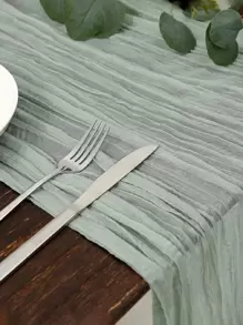 1pc Polyester Table Runner, Fashionable Ruched Kitchen Table Runner For Wedding - Mint Green - View 6