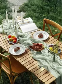 1pc Polyester Table Runner, Fashionable Ruched Kitchen Table Runner For Wedding - Mint Green - View 2